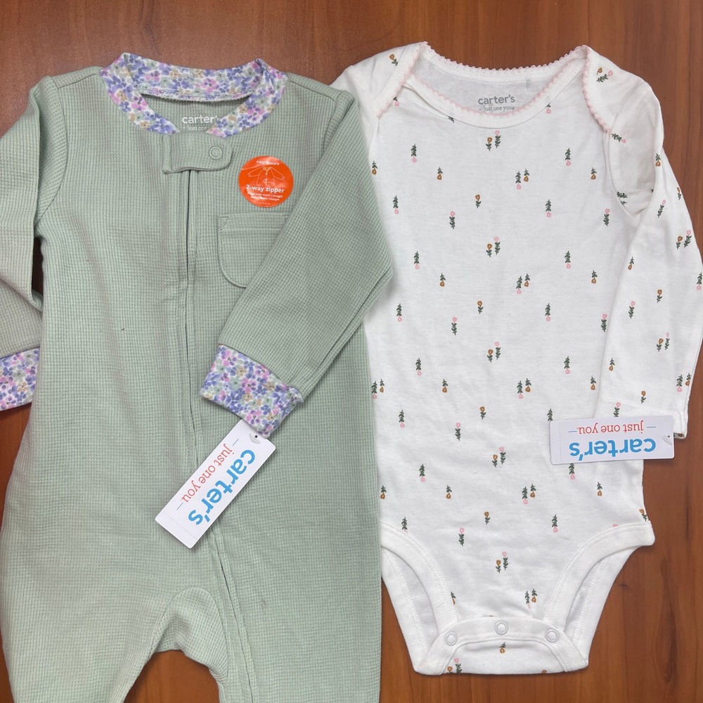 Carters Just One You Baby Girls 9M Waffle Thermal Sleeper and Bodysuit Set